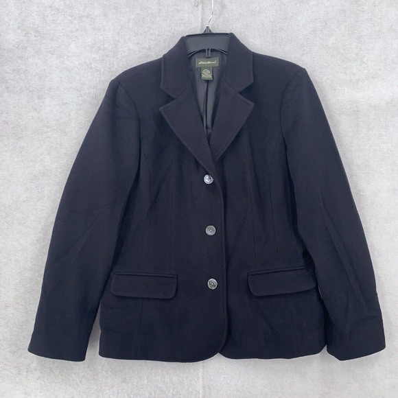 Eddie Bauer Black Wool Angora Blend Blazer Jacket‎ Career Wear Womens Large - Picture 7 of 7